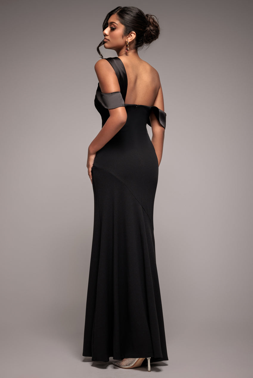 Goddiva One Shoulder Satin Band Maxi Dress - Black