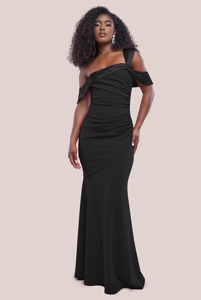 Goddiva One Shoulder Satin Band Maxi Dress - Black