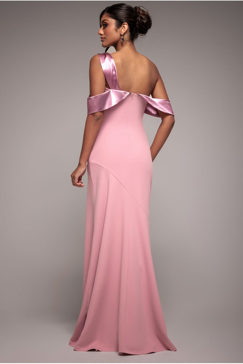 Goddiva One Shoulder Satin Band Maxi Dress - Rose Pink