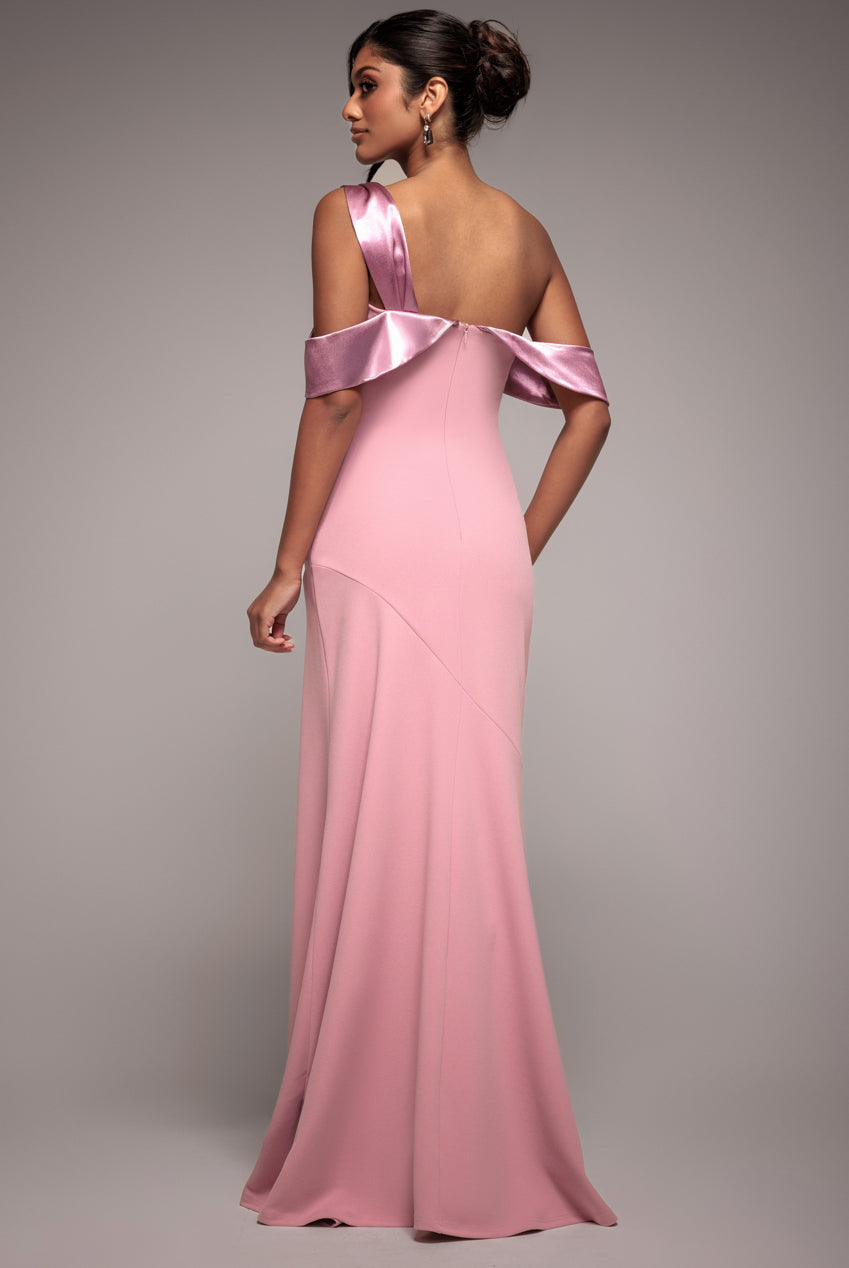 Goddiva One Shoulder Satin Band Maxi Dress - Rose Pink