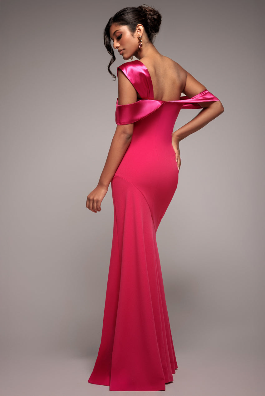 Goddiva One Shoulder Satin Band Maxi Dress - Magenta