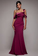 Goddiva One Shoulder Satin Band Maxi Dress - Burgundy