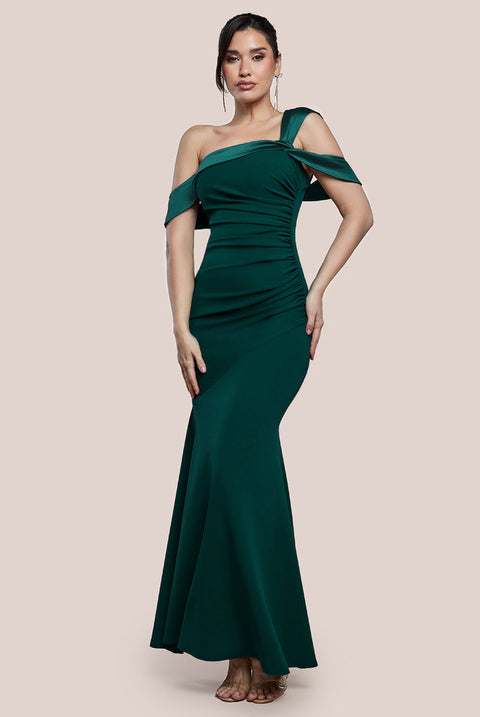 Goddiva One Shoulder Satin Band Maxi Dress - Emerald Green