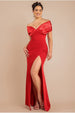 Goddiva Satin & Scuba Off The Shoulder Maxi Dress - Red