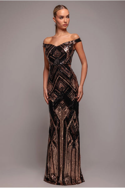 Black - Goddiva Geometric Sequin Sleeveless Maxi - Black