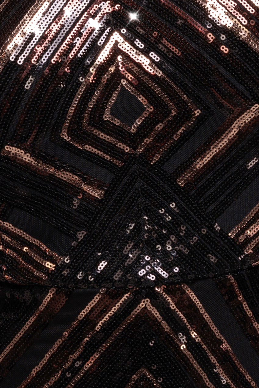 Goddiva Geometric Sequin Sleeveless Maxi - Black