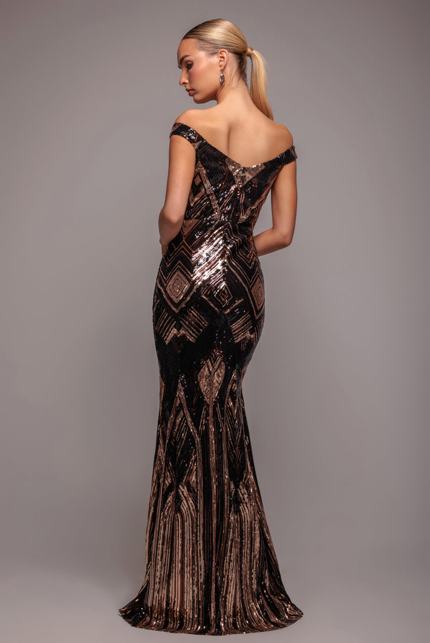 Goddiva Geometric Sequin Sleeveless Maxi - Black