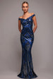 Goddiva Geometric Sequin Sleeveless Maxi - Royal Blue