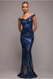 Goddiva Geometric Sequin Sleeveless Maxi - Royal Blue