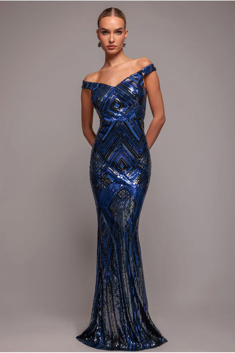 Goddiva Geometric Sequin Sleeveless Maxi - Royal Blue