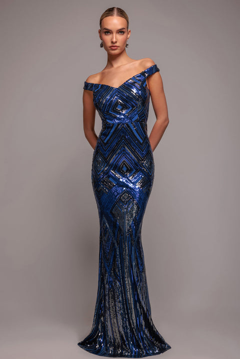 Goddiva Geometric Sequin Sleeveless Maxi - Royal Blue