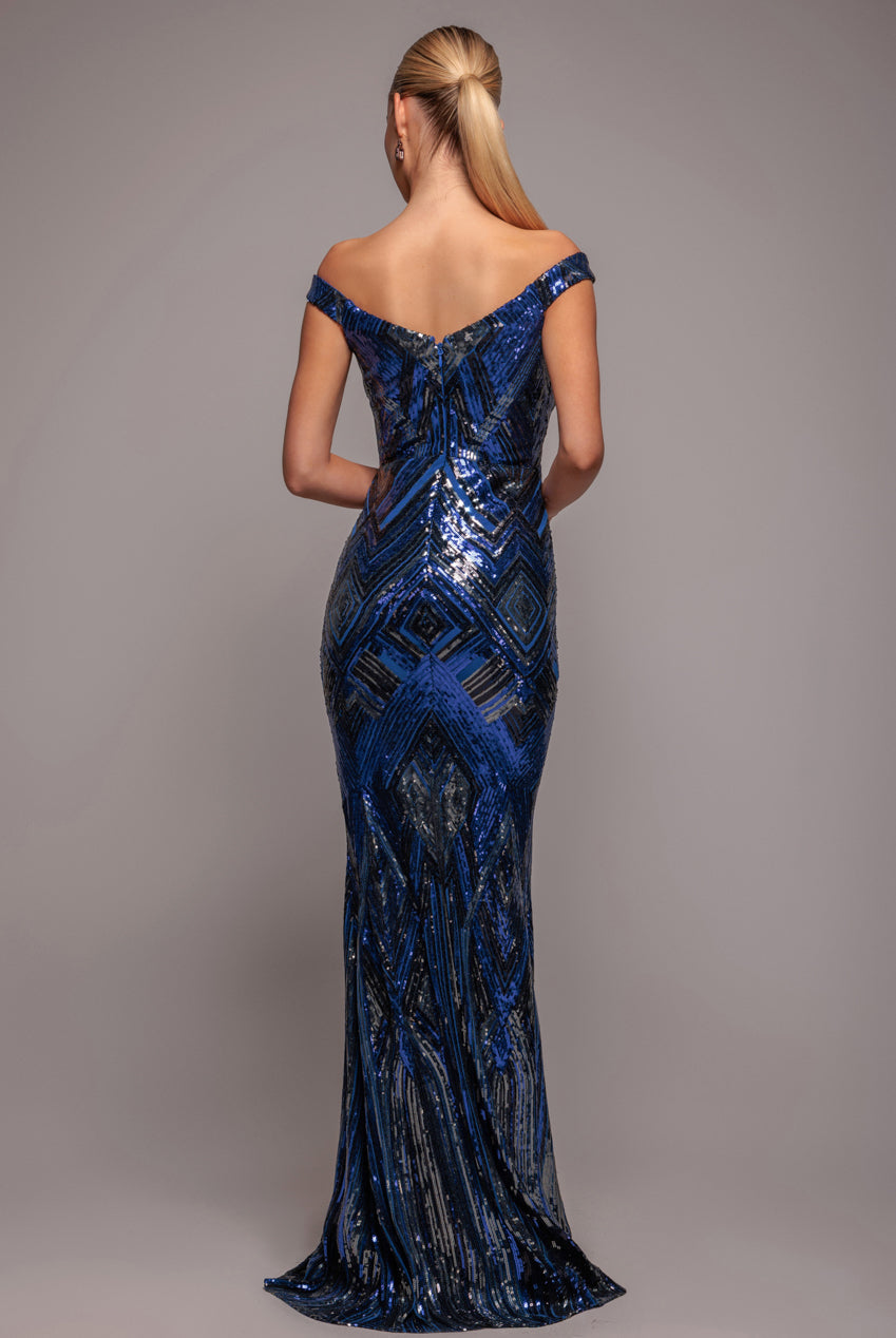 Goddiva Geometric Sequin Sleeveless Maxi - Royal Blue