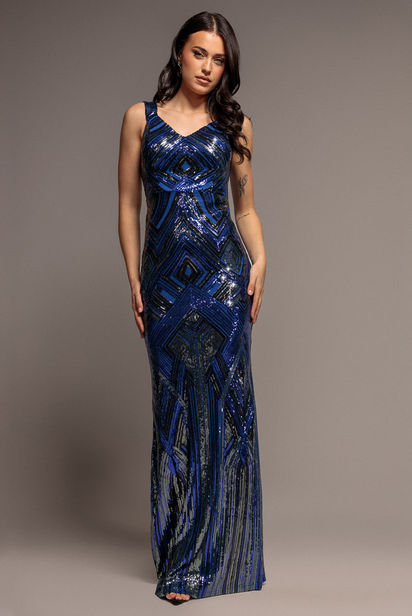 Goddiva Geometric Sequin Sleeveless Maxi - Royal Blue