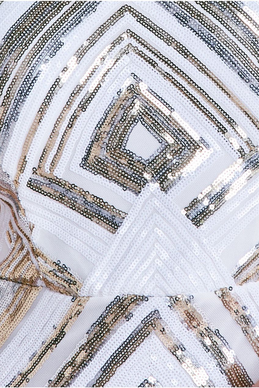 Goddiva Geometric Sequin Sleeveless Maxi - White