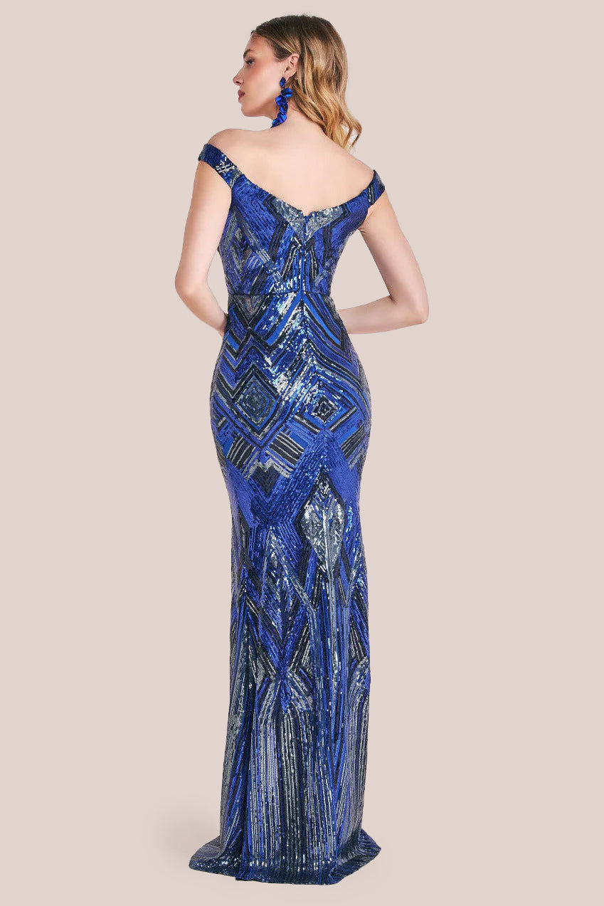 Goddiva Geometric Sequin Sleeveless Maxi - Royal Blue