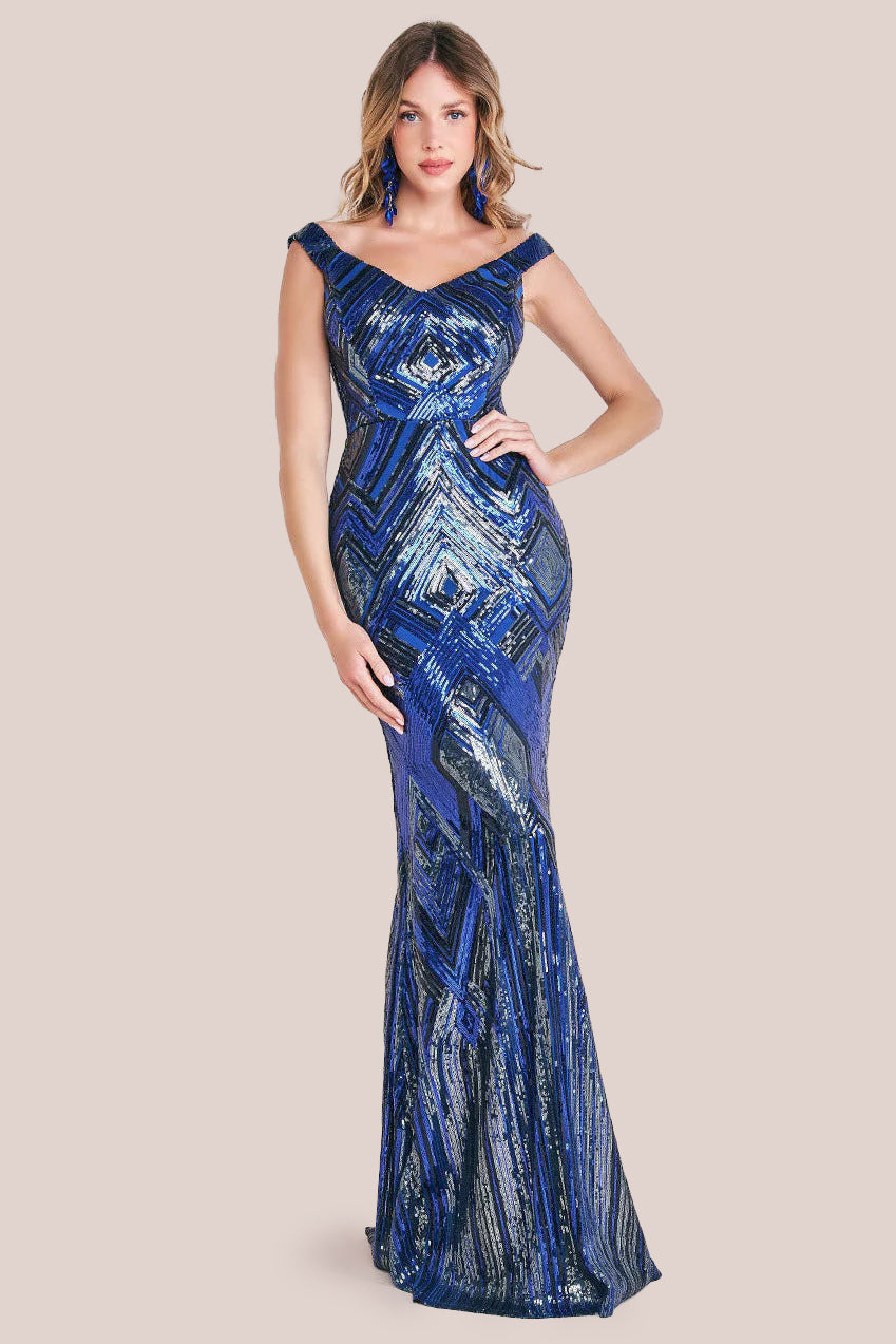 Goddiva Geometric Sequin Sleeveless Maxi - Royal Blue