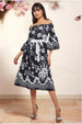 Goddiva Printed Off The Shoulder Midi Dress - Black