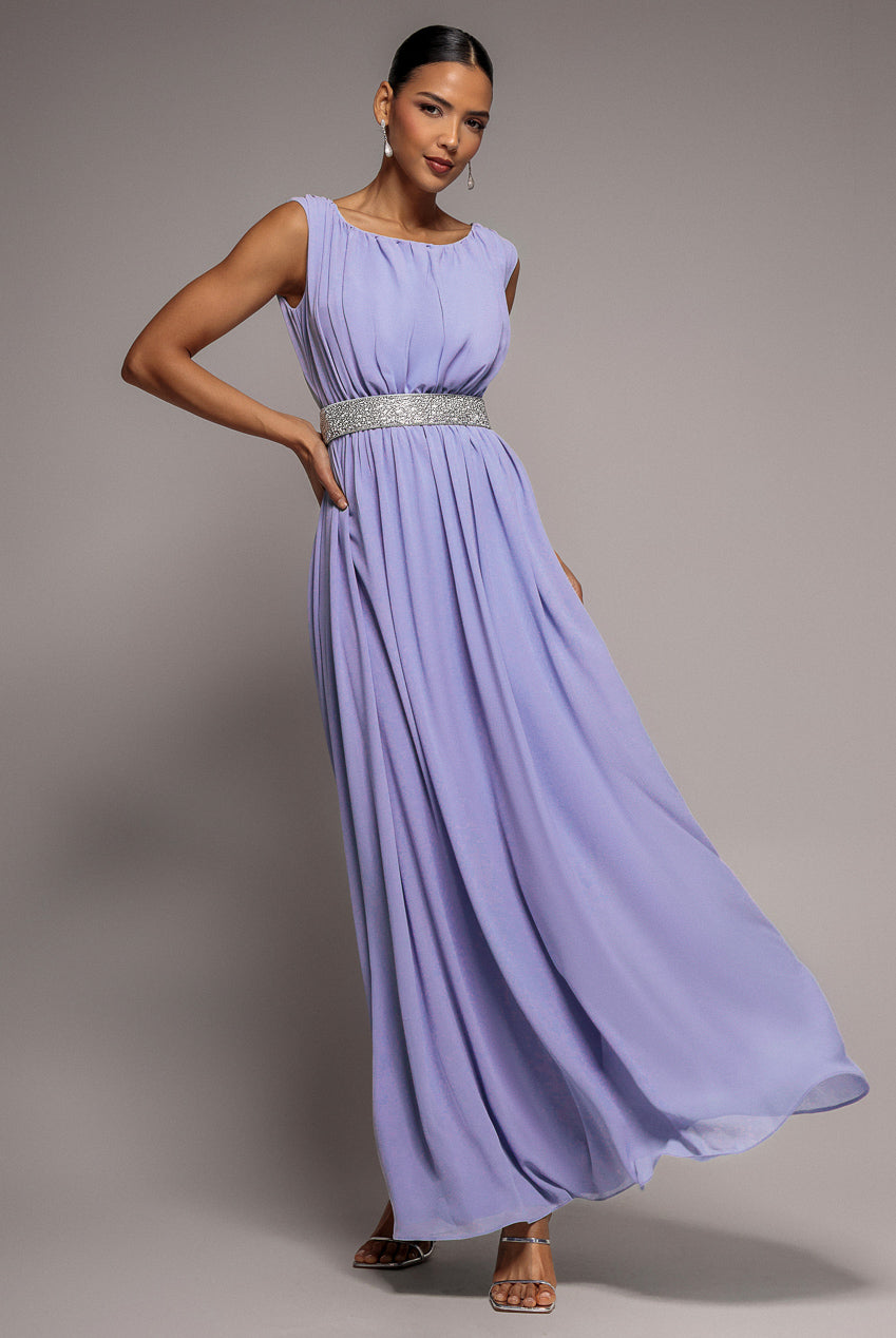 Goddiva Chiffon Maxi With Embellished Belt - Lilac