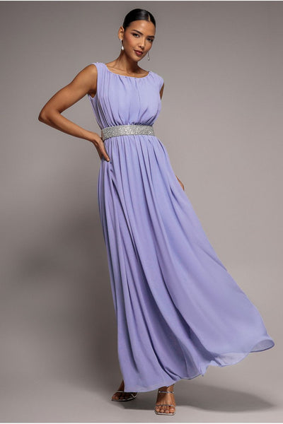 Goddiva Chiffon Maxi With Embellished Belt - Lilac