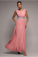 Goddiva Chiffon Maxi With Embellished Belt - Peach