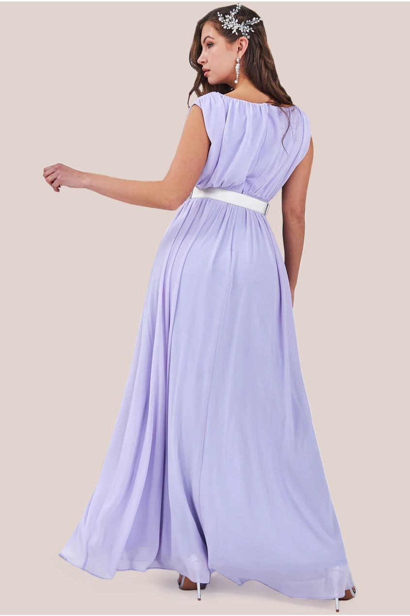 Goddiva Chiffon Maxi With Embellished Belt - Lilac