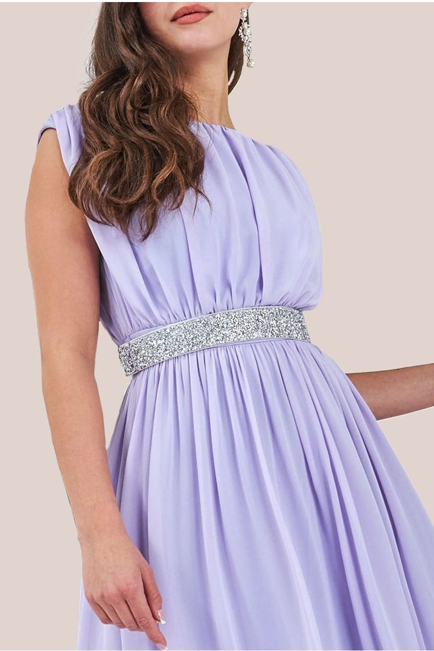 Goddiva Chiffon Maxi With Embellished Belt - Lilac