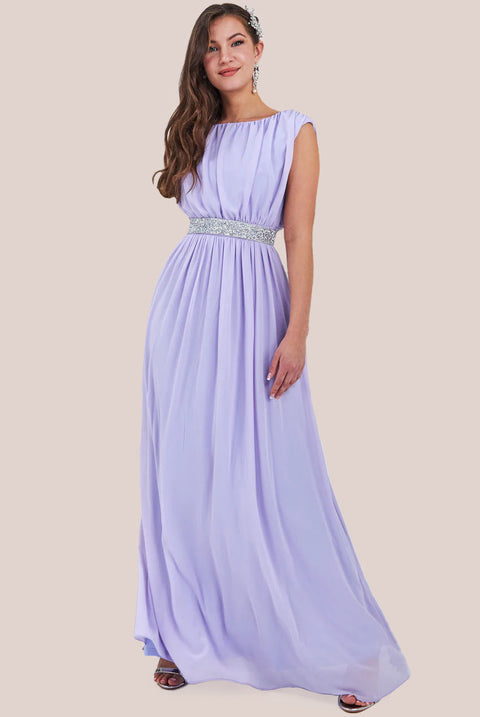 Goddiva Chiffon Maxi With Embellished Belt - Lilac