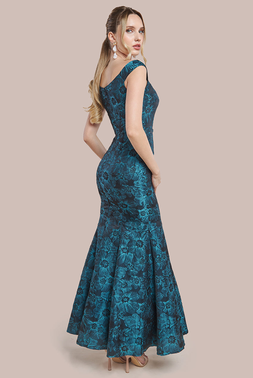 Goddiva Bardot Jacquard Maxi Dress - Emerald