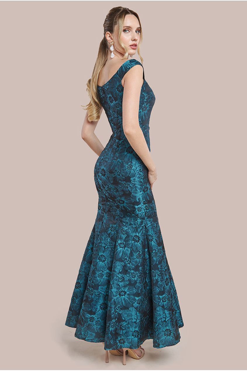 Goddiva Bardot Jacquard Maxi Dress - Emerald