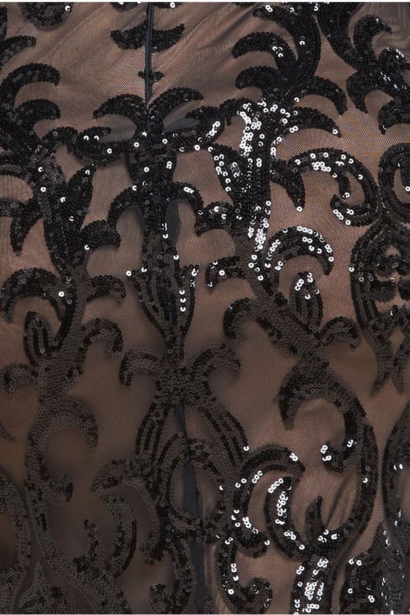 Goddiva Plus Sequin & Mesh Midi Dress - Black