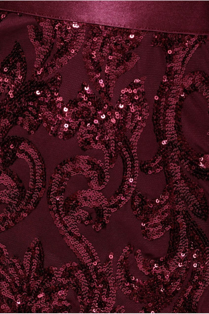 Goddiva Sequin & Mesh Midi Dress - Burgundy