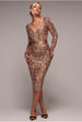 Goddiva Sequin & Mesh Midi Dress - Champagne