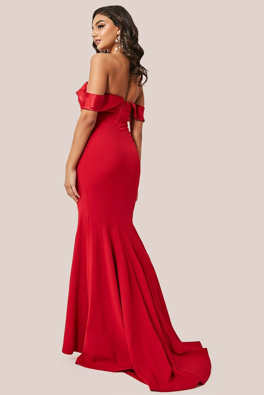 Goddiva Satin Band Bandeau Maxi Dress - Red