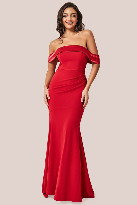 Goddiva Satin Band Bandeau Maxi Dress - Red