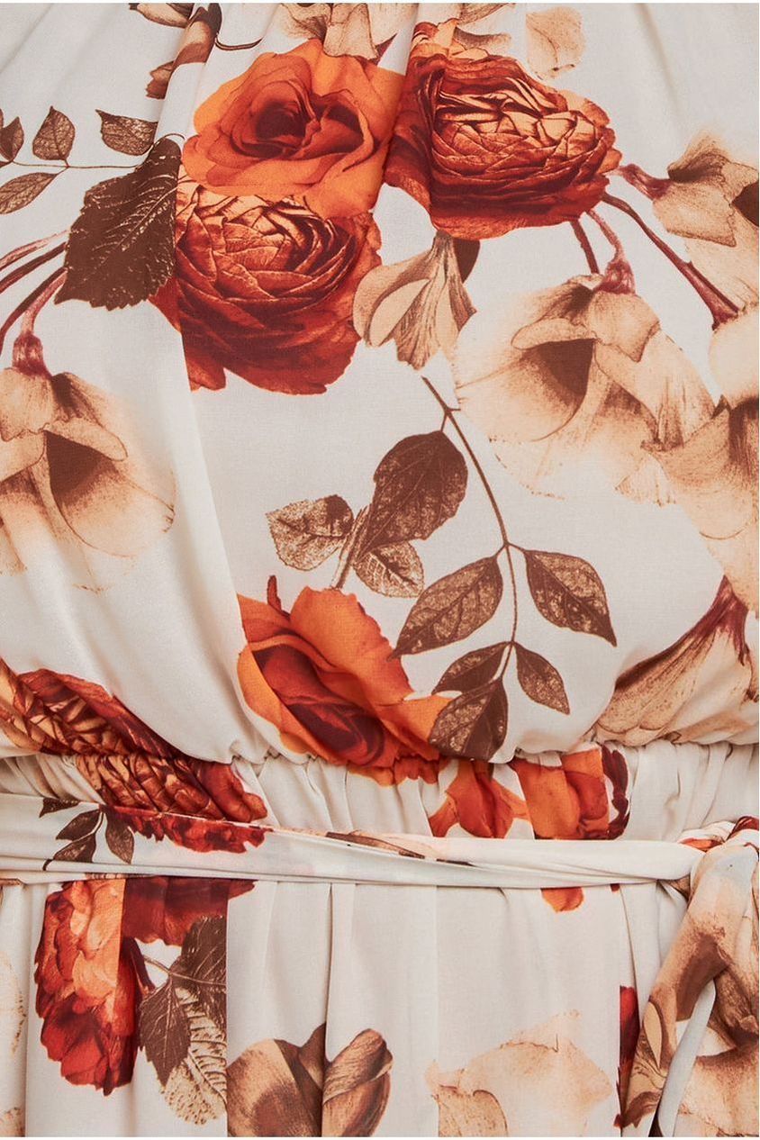 Goddiva Plus Wrap Back Flutter Sleeve Midi Dress - Beige