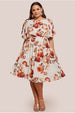 Goddiva Plus Wrap Back Flutter Sleeve Midi Dress - Beige