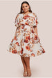 Goddiva Plus Wrap Back Flutter Sleeve Midi Dress - Beige