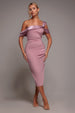 Goddiva One Shoulder Satin Band Bodycon Midi Dress - Rose Pink