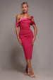 Goddiva One Shoulder Satin Band Bodycon Midi Dress - Magenta