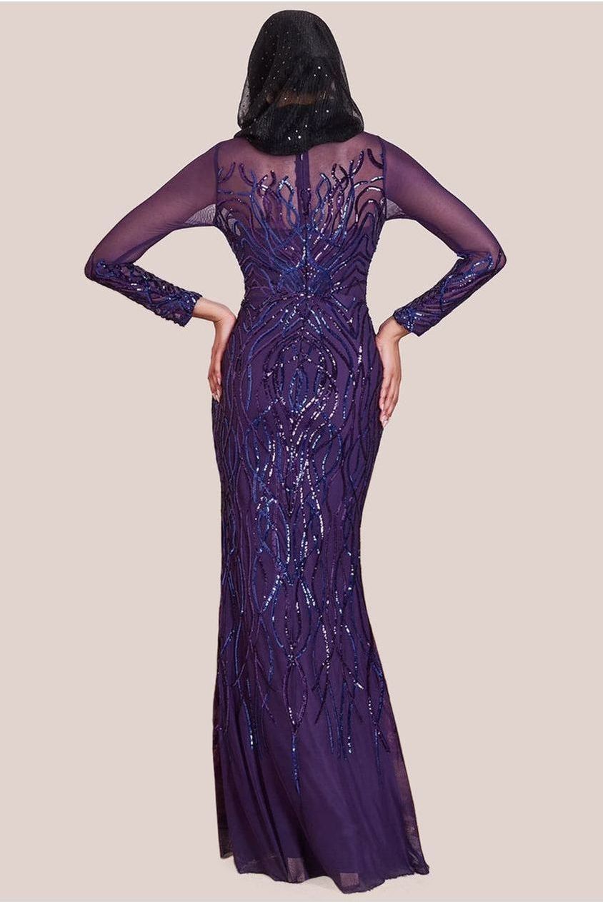 Goddiva Modesty Sequin Flame Maxi Dress - Purple