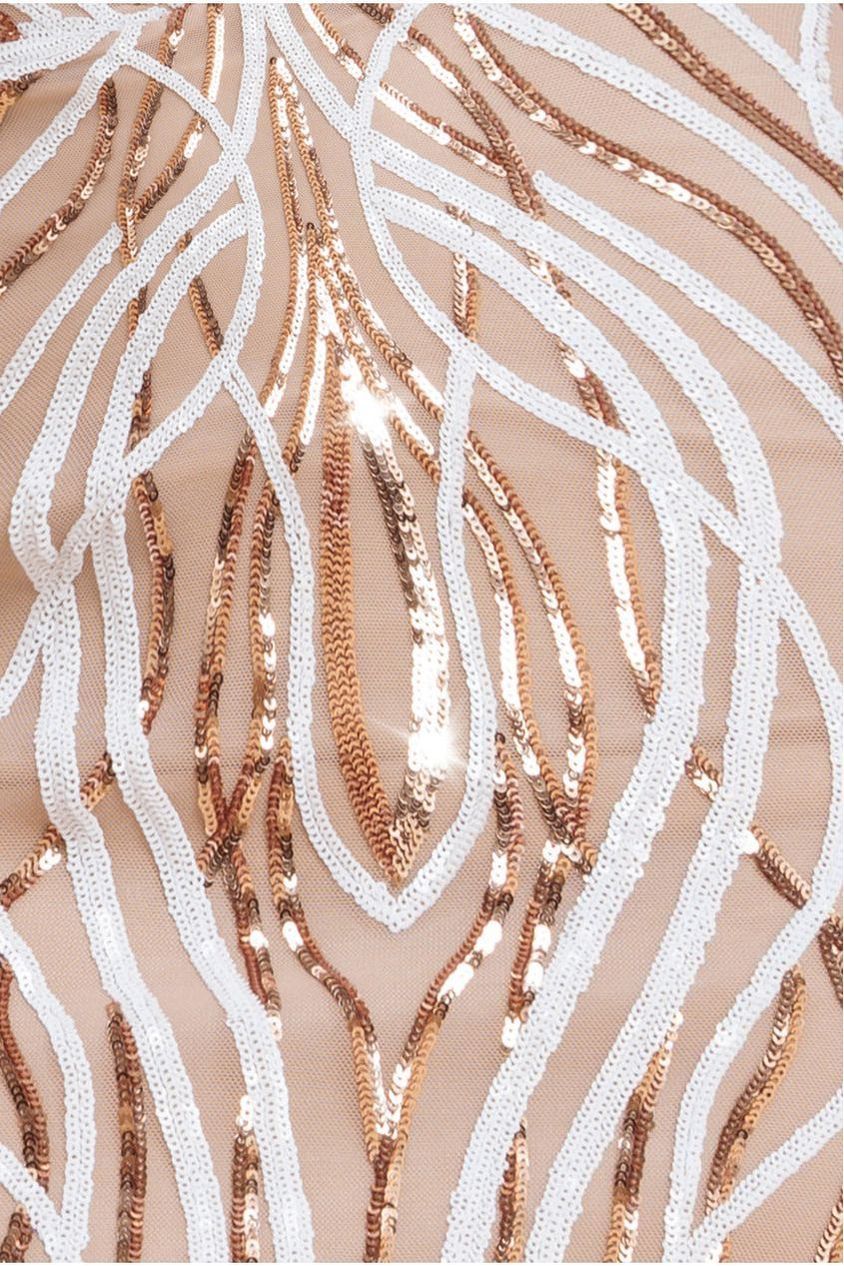 Goddiva Long Sleeve Sequin Flame Maxi - Champagne