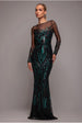 Goddiva Long Sleeve Sequin Flame Maxi - Emerald Green