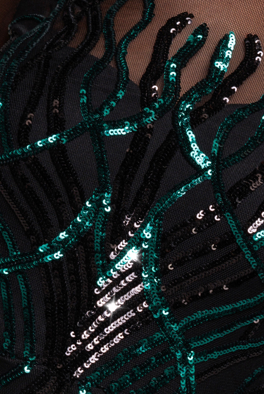 Goddiva Long Sleeve Sequin Flame Maxi - Emerald Green