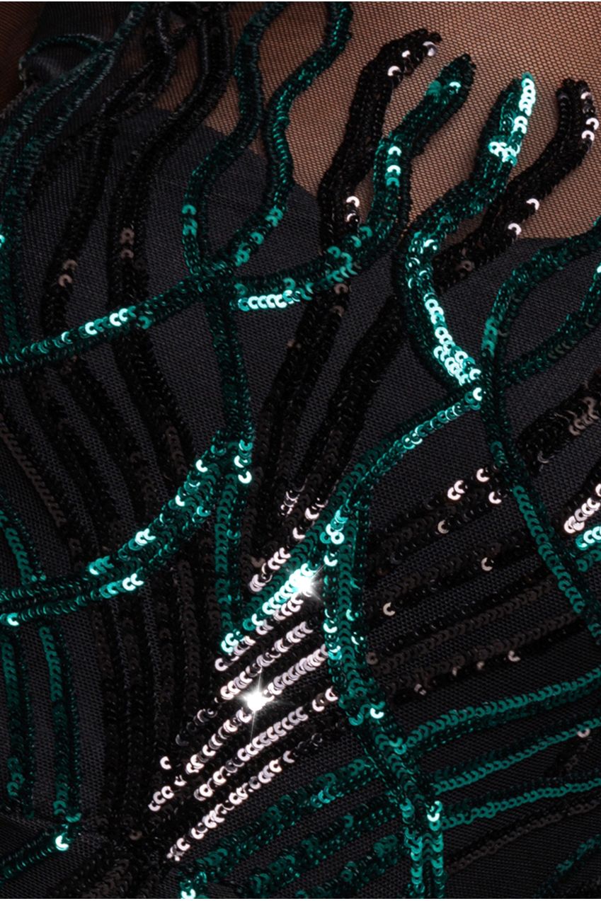 Goddiva Long Sleeve Sequin Flame Maxi - Emerald Green