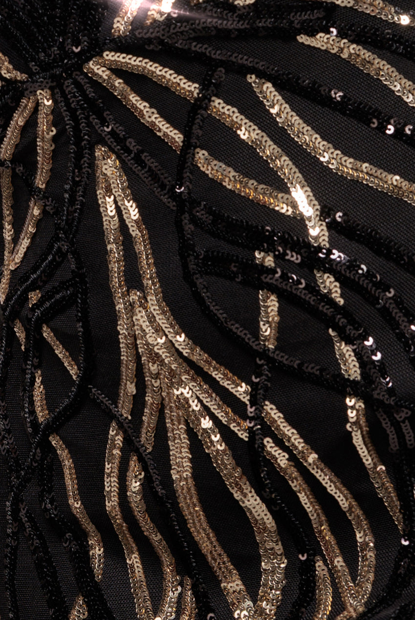 Goddiva Long Sleeve Sequin Flame Maxi - Gold