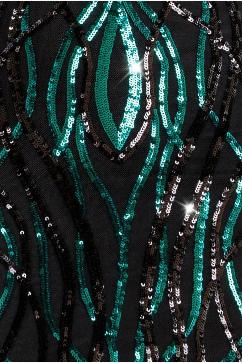 Goddiva Long Sleeve Sequin Flame Maxi - Emerald Green