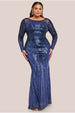 Goddiva Plus Long Sleeve Aztec Sequin Maxi Dress - Navy