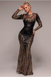 Goddiva Long Sleeve Aztec Sequin Maxi Dress - Gold
