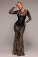 Goddiva Long Sleeve Aztec Sequin Maxi Dress - Gold