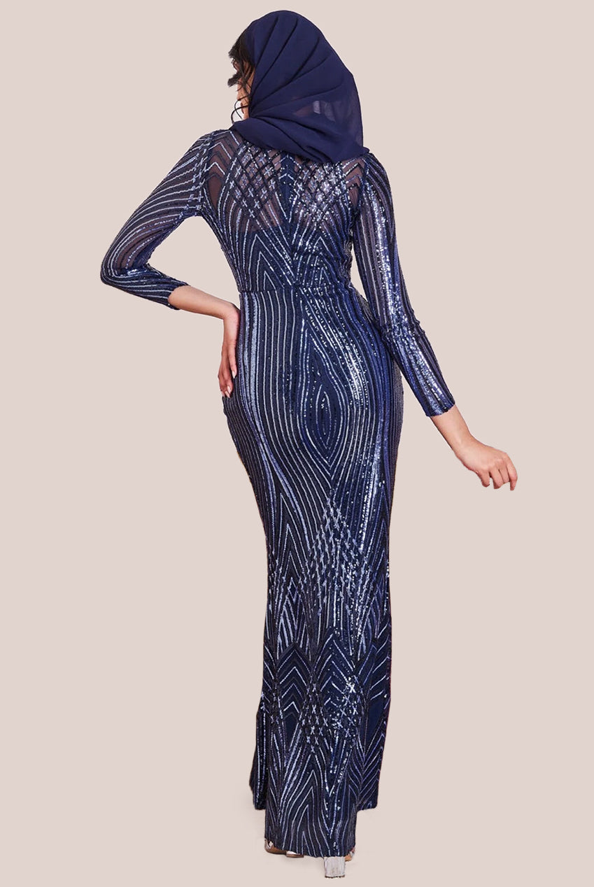 Goddiva Modesty Two Toned Sequin Maxi - Navy